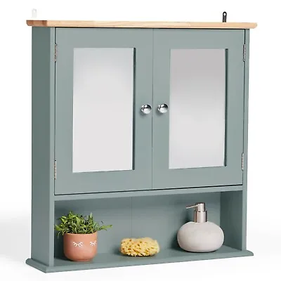 £36.99 • Buy Bathroom Mirror Cabinet Wall Mounted | Grey 2 Door Storage Cupboard | VonHaus