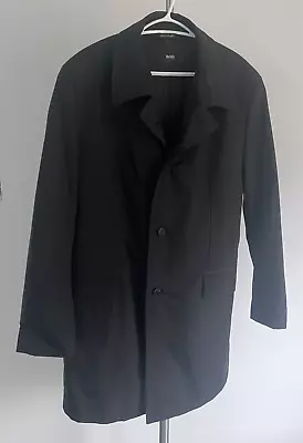 HUGO BOSS Coat Mens  Lucan Wool Lined Mac Overcoat Jacket Leather Collared 42R • $56.25