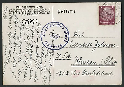 1936 Germany Olympics OLYMPISCHES DORF Official Postcard Mailed May 14th To USA • $18
