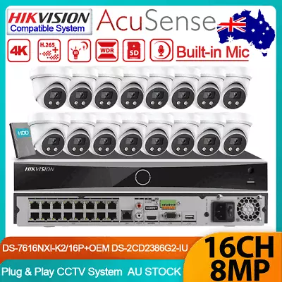 Hikvision 16CH 4K 8MP Security Camera System Set AcuSense Turret IR IP Camera AU • $123.50