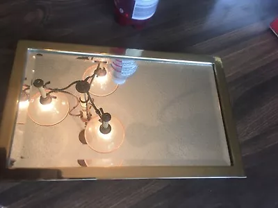 Vintage  Brass Footed Beveled  Mirrored Vanity Dresser Tray 10 X 6.5 Inches • $15.75