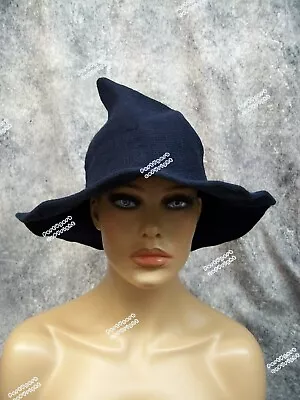 Whimsical Navy Blue Cosplay Witch Hat Unisex Medieval Peasant Renaissance Wizard • $15.95