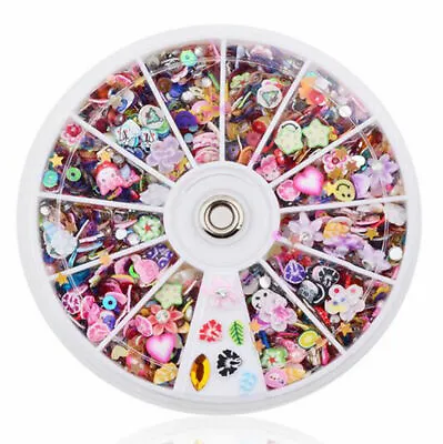 Nail Art Charms Wheel - 1300+ Pieces - Flowers Hearts Rhinestones More  • $12.99