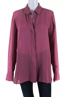 Vince Womens Silk Covered Placket Buttoned Collared Blouse Top Pink Size 12 • $169.21
