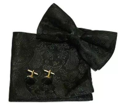 Adult Paisley Pre-tied  Bow Tie +cuff Links +handkerchief Set Wedding Event Prom • £7.99