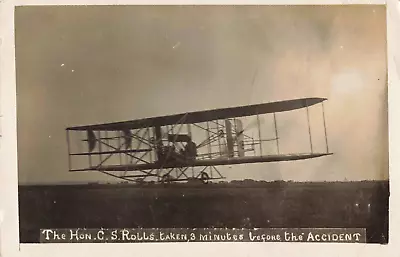 Edwardian 1910 Pre War Postcard Hon C.S. Rolls Plane Crash / Accident • £2.50