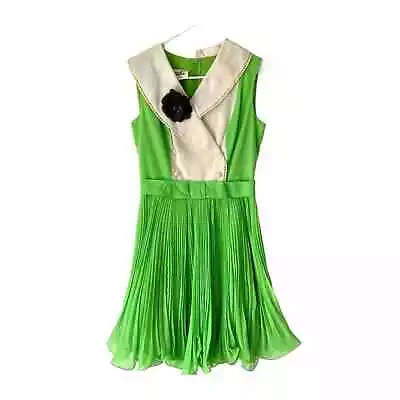 Miss Elliette California 60s Vintage Sleeveless Collar Pleated Dress Size Medium • $70