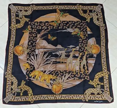 Mint Rare Scarf MUST DE CARTIER  Jungle Jewlery  Black Caramel Mustard Silk 34  • $94