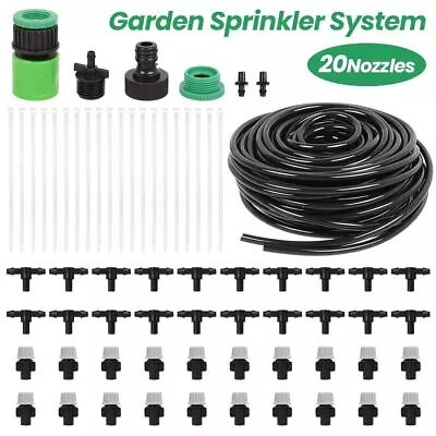 20M Misting Garden Irrigation System Micro Drip Watering Hose Auto Planting Kit • £9