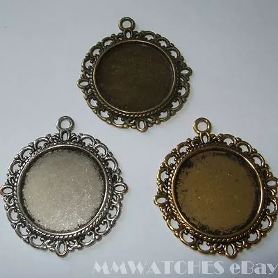 ROUND ANTIQUE SILVER BRONZE OR GOLD CAMEO CABOCHON PENDANT SETTING TRAY 20mm C06 • £22.99