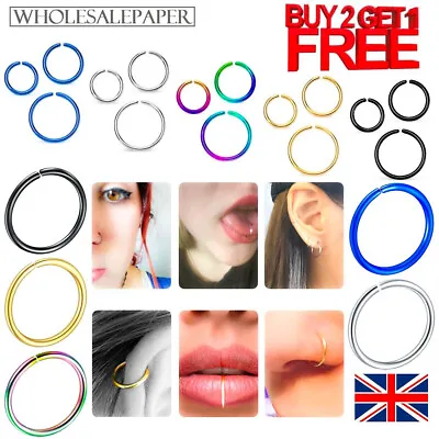 Nose Ring Surgical Steel Hoop Lip Face Ear Septum Helix Fake Small Body Piercing • £2.49