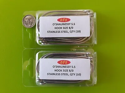 20x DFS Size 8/0 O'shaughnessy STAINLESS STEEL Fishing Hooks • $14.04