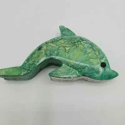 Carved Green Marble Dolphin Figurine 4  Long Ocean Nautical Decor Stone • $8.99