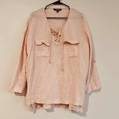 Company Ellen Tracy Shirt Linen Roll Sleeve Lace Up Tunic Top Womens 2XL • $18