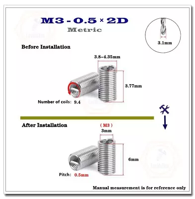 M3 M4 M5 M6 M8 M10 M12 Stainless Steel Helicoil Insert Thread Repair Inserts • $10.89