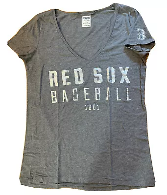 Victorias Secret PINK Boston Red Sox Baseball V Neck T-Shirt Gray Size Large • $12.99