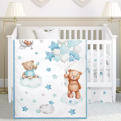 3 Pcs Cloud Balloon Bear Theme Crib Bedding Set For Boys Baby Nursery Mini Crib  • $113.67