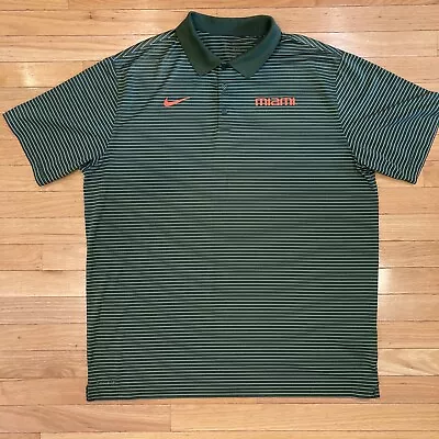 Miami Hurricanes Football Shirt Adult XXL 2XL Nike Dri-Fit Green Polo Stripe Men • $17