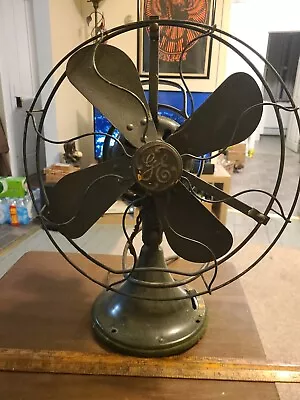 Antique GE General Electric Fan Works 13  Fan 1920s? Vintage Green Oscillating • $74.99
