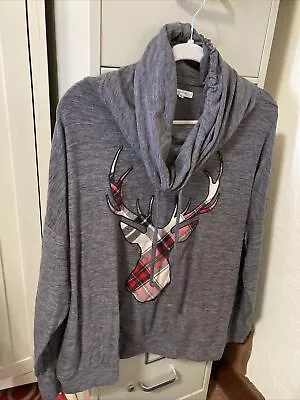 Maurice’s Cowl Neck Pull Over Top- Womens Plus 1x- Gray With Moose • $8