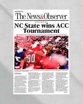 2024 NC State Wolfpack ACC Champions: Victory Over UNC Newspaper Poster NO Frame • $15.99