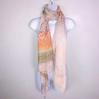 2 Chic Womens Scarf Lightweight Sheer Orange Pink Abstract Shawl Wrap New • $15.99