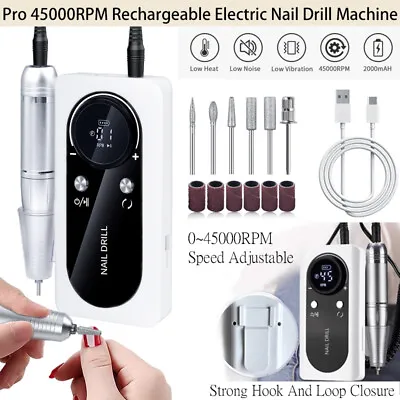 Pro 45000RPM Rechargeable Wireless Electric Nail Drill Machine Portable Manicure • £26.76