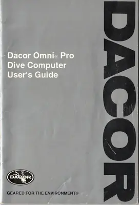 Dacor Omni Pro Scuba Dive Computer Instruction Printed Manual • $14.95