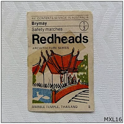 Brymay Redheads Architecture #8 Marble Temple Thailand Matchbox Label (MXL16) • $3.21