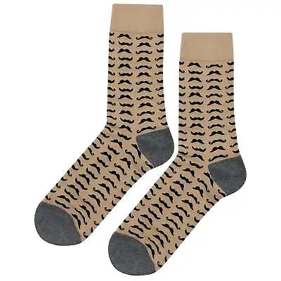 NWT Beige Mustache Dress Socks Novelty Men 8-12 Beige Crazy Fun Sockfly • $8.99