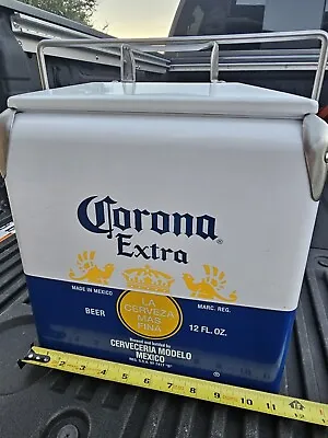 Corona Extra Metal Individual Size Ice Chest Cooler White Blue Stainless Handle • $58