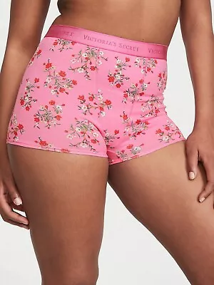 Victorias Secret Logo  High Waist Boy Short Panties Med. Pink Blossoms NWT Cotto • $6.99