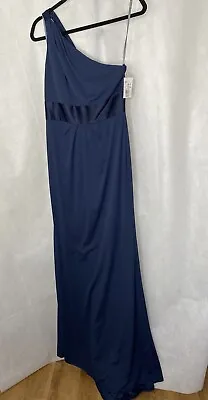 NWT Vera Wang White One Shoulder Dress W. Satin Sash Midnight Navy Blue Size 6 • $99