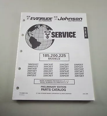 Parts Catalog OMC Evinrude Johnson Outboard 185 / 200 / 225 Models Stand 08/92 • $21.18