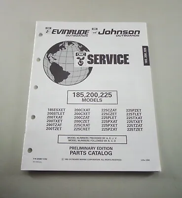 Parts Catalog Omc Evinrude Johnson Outboard 185/200/225 Models Stand 08/92 • $21.20