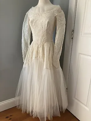 S Handmade 34 Bust Ivory Vtg 1940s Sheer Lace Distressed Antique Wedding Dress • $99