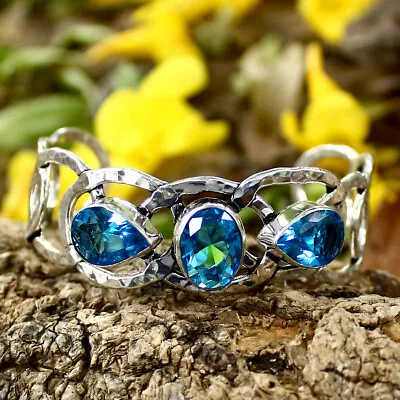 A+++Swiss Blue Topaz Gemstone 925 Sterling Silver Handmade Jewelry Bangle Sz 7-8 • $11.99