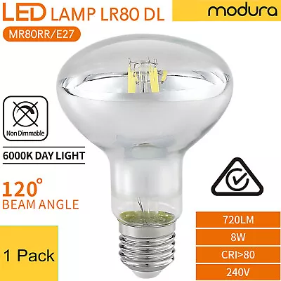 R80 E27 8W 6000K 720lm Daylight Reflector LED Filament Bulb Lamp ES Globe • $24.99