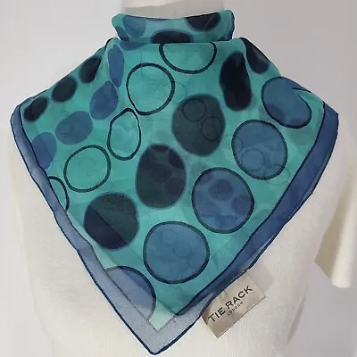 TIE RACK Vintage Neckerchief Scarf Blue Green Square Circles Print Sheer  • £7.50