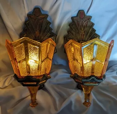 RARE Art Deco 1930s Slip Shade Sconces ~by FRANKELITE Lighting  -  Rewired • $659