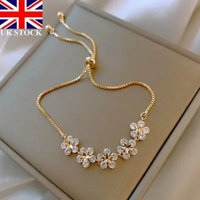 £4.55 • Buy 2022 Fashion 5 Flower Zircon Bracelet Bangle Charm Women Wedding Jewelry Gift UK