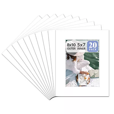 Set Of 20 8x10 White Picture Mats With White Core Bevel Cut For 5x7 Pictures • $21.98