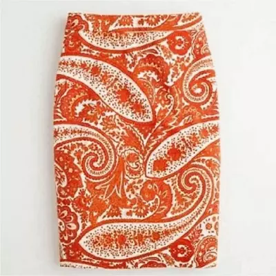 J. Crew Orange Paisley Pencil Skirt Sz 0 • $30