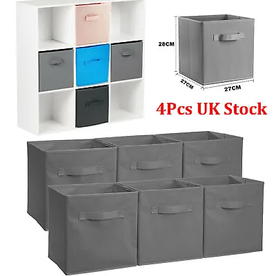 4x Collapsible Foldable Storage Boxes Drawer Canvas Fabric Cube Organiser Basket • £11.99