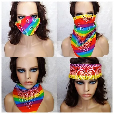 $6.99 • Buy Rainbow Stripe Bandana LGBTQ Cotton Handkerchief Pride Rave Parade Multi Use 