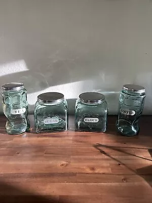 Depression Like Glass Canister Set Green Coffee Tea Sugar Flour • $150