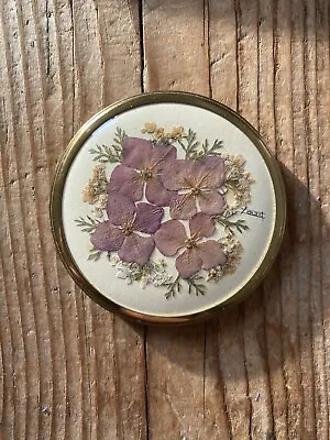 Round Vintage Dried Pressed Flower Pocket Hand Mirror In Box JMB Crafts • £10