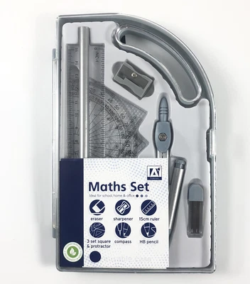 £4.99 • Buy Maths Geometry Set Back To School Exam Stationery Compass Protractor CMA 9 Pcs
