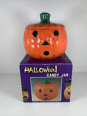 Halloween Pumpkin Jack-O-Lantern Ceramic Cookie Candy Jar Vintage Dayton Hudson • $18.99