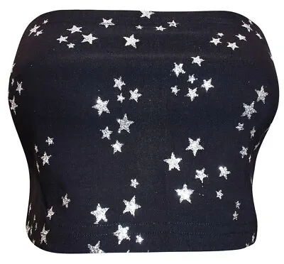 £0.99 • Buy New Look Black Glitter Star Strapless Bralette  Crop Tube Top Size 8,10,12,14,16